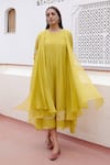 Buy_Vaayu_Yellow Muslin Cotton Embroidered Floral Round Jacket Dress _Online_at_Aza_Fashions