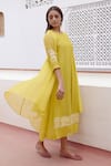 Shop_Vaayu_Yellow Muslin Cotton Embroidered Floral Round Jacket Dress _Online_at_Aza_Fashions