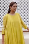 Buy_Vaayu_Yellow Muslin Cotton Embroidered Floral Round Jacket Dress 