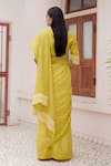 Shop_Vaayu_Yellow Muslin Cotton Embroidered Applique Citrine Printed Saree With Blouse _at_Aza_Fashions