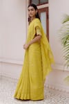 Shop_Vaayu_Yellow Muslin Cotton Embroidered Applique Citrine Printed Saree With Blouse _Online_at_Aza_Fashions