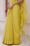 Vaayu_Yellow Muslin Cotton Embroidered Applique Citrine Printed Saree With Blouse _at_Aza_Fashions