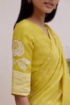 Shop_Vaayu_Yellow Muslin Cotton Embroidered Applique Citrine Printed Saree With Blouse 