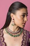 Buy_Queens Jewels_Multi Color Stones, Zari Victorian Style Kundan Embellished Necklace Set _at_Aza_Fashions