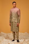 Buy_Rohit Bal_Pink Chanderi Silk Printed Floral Bundi And Kurta Set _at_Aza_Fashions