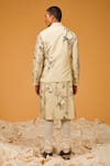 Shop_Rohit Bal_Ivory Chanderi Silk Printed Leaf Chevron Bundi And Kurta Set _at_Aza_Fashions