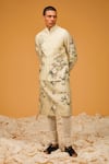 Shop_Rohit Bal_Ivory Chanderi Silk Printed Leaf Chevron Bundi And Kurta Set _Online_at_Aza_Fashions