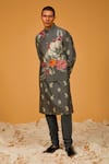 Buy_Rohit Bal_Grey Chanderi Silk Printed Garden Bundi And Kurta Set _at_Aza_Fashions