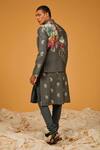 Shop_Rohit Bal_Grey Chanderi Silk Printed Garden Bundi And Kurta Set _at_Aza_Fashions