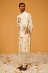 Buy_Rohit Bal_Ivory Chanderi Silk Printed Bird Bundi And Kurta Set _at_Aza_Fashions