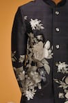 Rohit Bal_Black Matka Silk Printed Botanical Bandhgala _Online_at_Aza_Fashions