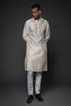 Buy_Rohit Bal_Ivory Chanderi Silk Embroidery Floral Rose Bloom Kurta With Churidar _at_Aza_Fashions