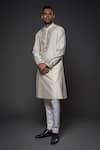 Buy_Rohit Bal_Ivory Chanderi Silk Embroidery Floral Rose Bloom Kurta With Churidar _Online_at_Aza_Fashions