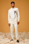 Buy_Rohit Bal_White Poplin Satin Embroidery Floral Twin Bird Shirt _at_Aza_Fashions