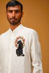 Rohit Bal_White Linen Embroidery Floral Leopard Shirt _Online_at_Aza_Fashions