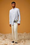 Buy_Rohit Bal_Blue Linen Embroidery Grape Placement Shirt _at_Aza_Fashions