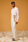 Buy_Rohit Bal_Pink Linen Embroidery Floral Contrast Shirt _at_Aza_Fashions