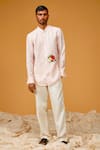 Buy_Rohit Bal_Pink Linen Embroidery Apple Shirt _at_Aza_Fashions