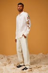 Buy_Rohit Bal_White Linen Embroidery Cherry Sleeve Shirt _at_Aza_Fashions