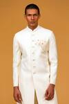 Rohit Bal_White Matka Silk Embroidery Lion Sherwani _Online_at_Aza_Fashions