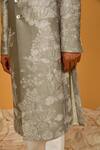 Rohit Bal_Grey Chanderi Silk Print Floral Bloom Sherwani _Online_at_Aza_Fashions