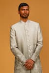 Buy_Rohit Bal_Grey Chanderi Silk Print Floral Bloom Sherwani _Online_at_Aza_Fashions