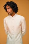 Rohit Bal_Pink Chanderi Silk Print Floral Flower Bloom Two Tone Sherwani _Online_at_Aza_Fashions