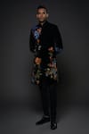 Rohit Bal_Black Velvet Embroidery Floral Garden Sherwani _Online_at_Aza_Fashions