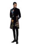 Buy_Rohit Bal_Black Velvet Embroidery Floral Garden Sherwani _Online_at_Aza_Fashions