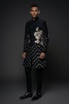 Buy_Rohit Bal_Black Matka Silk Embroidery Floral Garden Monochrome Sherwani _at_Aza_Fashions