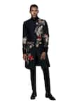 Buy_Rohit Bal_Black Matka Silk Embroidery Floral Garden Flower Sherwani _Online_at_Aza_Fashions