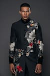 Shop_Rohit Bal_Black Matka Silk Embroidery Floral Garden Flower Sherwani _Online_at_Aza_Fashions