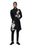 Buy_Rohit Bal_Black Matka Silk Print Floral Garden Monochrome Sherwani _Online_at_Aza_Fashions