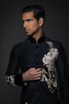 Rohit Bal_Black Matka Silk Print Floral Garden Monochrome Sherwani _at_Aza_Fashions