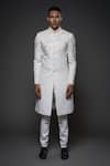 Rohit Bal_Ivory Matka Silk Embroidery Floral Garden Yoke Sherwani _Online_at_Aza_Fashions