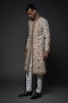 Rohit Bal_Ivory Matka Silk Embroidery Floral Garden Hand Sherwani _Online_at_Aza_Fashions