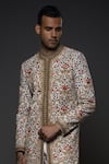 Buy_Rohit Bal_Ivory Matka Silk Embroidery Floral Garden Hand Sherwani _Online_at_Aza_Fashions