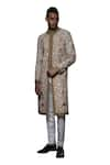 Shop_Rohit Bal_Ivory Matka Silk Embroidery Floral Garden Hand Sherwani _Online_at_Aza_Fashions