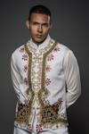 Rohit Bal_Ivory Matka Silk Embroidered Resham Dori Patchwork Bundi _Online_at_Aza_Fashions