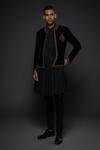 Buy_Rohit Bal_Black Velvet Embroidered Resham Zardozi Border Jacket _at_Aza_Fashions