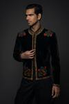 Shop_Rohit Bal_Black Velvet Embroidered Resham Zardozi Vine Jacket _at_Aza_Fashions