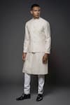 Buy_Rohit Bal_Ivory Chanderi Silk Embroidered Resham Tonal Swirl Bundi Kurta Set _Online_at_Aza_Fashions