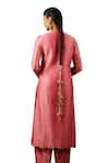 Label Niti Bothra_Pink Kurta And Pant Chanderi Silk Embroidery Zardozi V Neck Ambi Buta Set _Online_at_Aza_Fashions