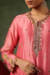 Shop_Label Niti Bothra_Pink Kurta And Pant Chanderi Silk Embroidery Zardozi V Neck Ambi Buta Set _Online_at_Aza_Fashions