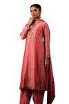 Buy_Label Niti Bothra_Pink Kurta And Pant Chanderi Silk Embroidery Zardozi V Neck Ambi Buta Set 