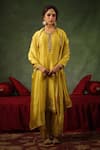 Buy_Label Niti Bothra_Yellow Kurta And Pant Chanderi Silk Embroidery Zardozi Ambi Buta Paisley Set _at_Aza_Fashions