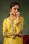 Shop_Label Niti Bothra_Yellow Kurta And Pant Chanderi Silk Embroidery Zardozi Ambi Buta Paisley Set _Online_at_Aza_Fashions