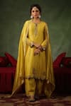 Shop_Label Niti Bothra_Yellow Kurta And Pant Chanderi Silk Embroidery Zardozi Ambi Buta Paisley Set 