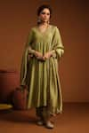 Buy_Label Niti Bothra_Green Anarkali And Pant Chanderi Silk Embroidery Zardozi V Neck Chunnat Set _at_Aza_Fashions