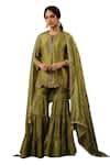 Shop_Label Niti Bothra_Green Chanderi Silk Embroidery Zardozi Round Work Kurta Gharara Set 